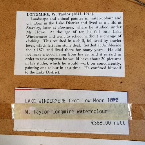 129 - William Taylor Longmire (1841-1914) watercolour painting 'Lake Windermere from low moor' - frame 47.... 