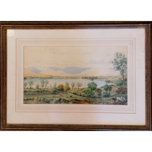 129 - William Taylor Longmire (1841-1914) watercolour painting 'Lake Windermere from low moor' - frame 47.... 