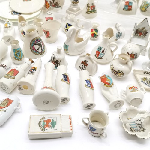 144 - Large collection of antique crested ware including Goss, Shelley, Willow Art China, Arcadian etc. no... 