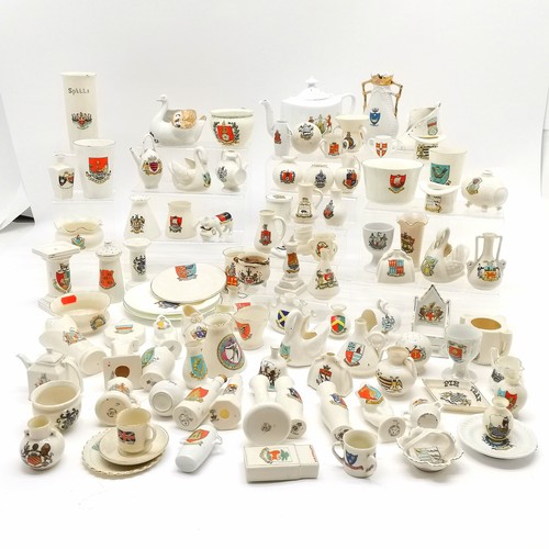 144 - Large collection of antique crested ware including Goss, Shelley, Willow Art China, Arcadian etc. no... 