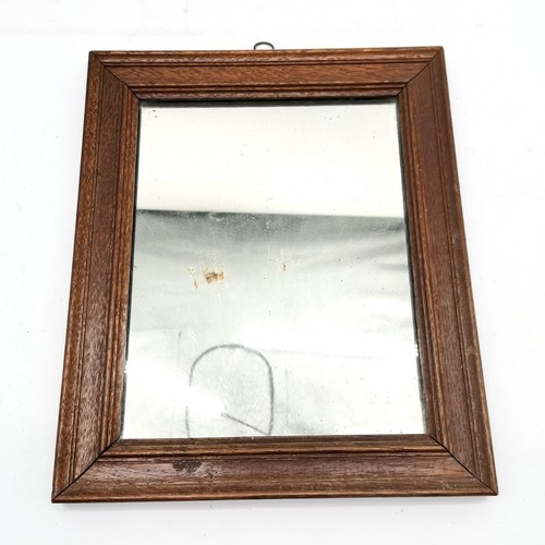 147 - Antique chip carved wooden newspaper rack T/W a mahogany framed mirror 32cm x 27cm