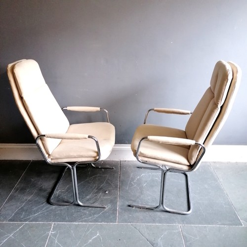 158 - Pieff pair of Mid 20th century chrome and cream fabric armchairs - 109cm high x 56cm deep x 56cm wid... 