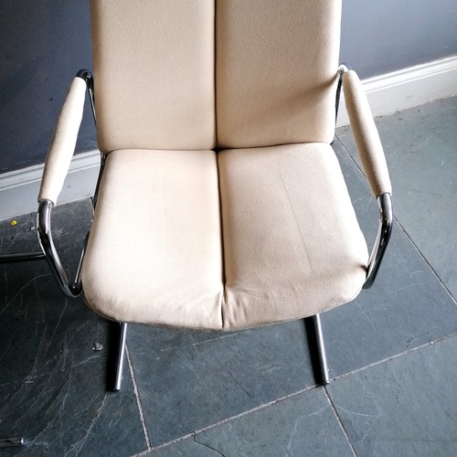 158 - Pieff pair of Mid 20th century chrome and cream fabric armchairs - 109cm high x 56cm deep x 56cm wid... 