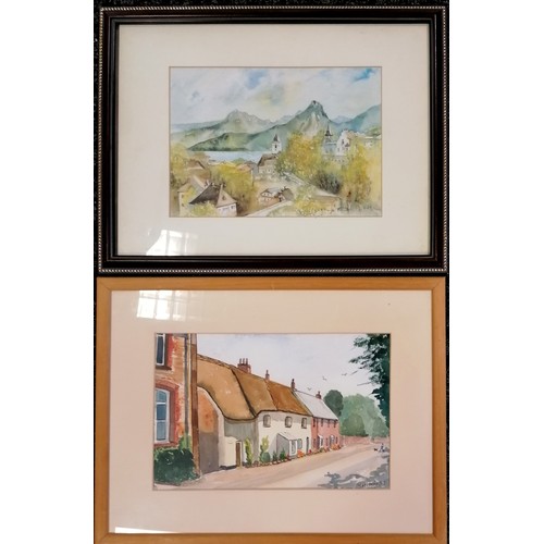 172 - Peggy Fothergill original painting of row of cottages (frame 33.5cm x 44cm) t/w print of St. Wolfgan... 