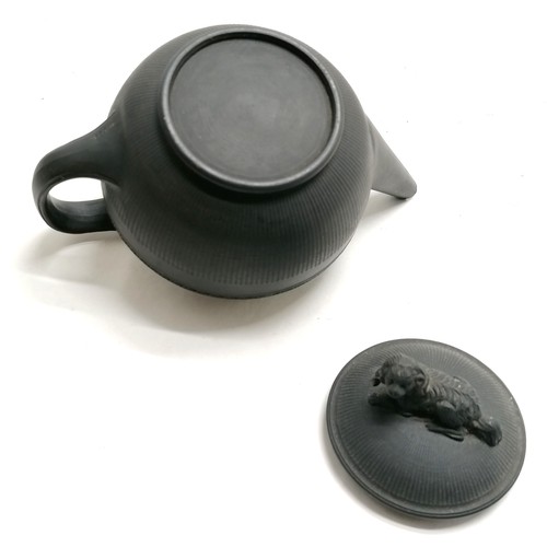 173 - Antique black basalt teapot with dog finial (10.5cm high & a/f), 2 glass rolling pins, wooden cased ... 