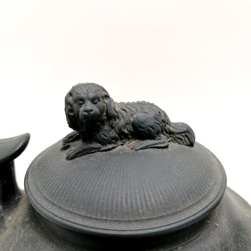 173 - Antique black basalt teapot with dog finial (10.5cm high & a/f), 2 glass rolling pins, wooden cased ... 