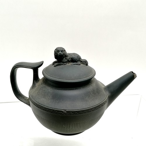 173 - Antique black basalt teapot with dog finial (10.5cm high & a/f), 2 glass rolling pins, wooden cased ... 