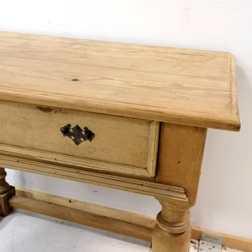 175 - Antique pine table with stretcher base and a single drawer to the front - 86cm wide x 52cm deep x 68... 