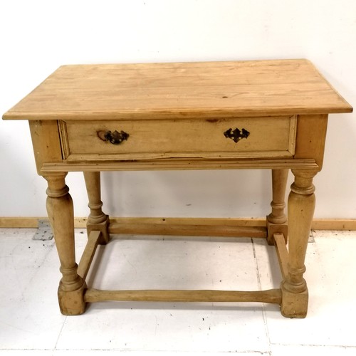 175 - Antique pine table with stretcher base and a single drawer to the front - 86cm wide x 52cm deep x 68... 