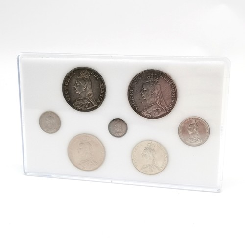 190 - Cased Queen Victoria silver coins - 1887 3d, 6d, 1s, 2s, 2/6, 5s + 1889 4s