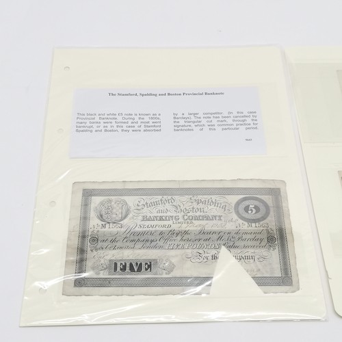 194 - 3 x banknotes - 1923 Warren Fisher £1, 1864 USA Confederate states $5 & Stamford Spalding and Boston... 