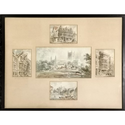 201 - Alfred Edward Parkman (1852-c.1930) framed montage of 5 x 1901 dated watercolour paintings of Tewkes... 