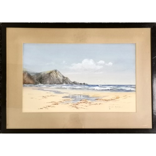 202 - Leonard Foote (1897-1974) original watercolour painting of a beach scene with sea - frame 44cm x 62c... 