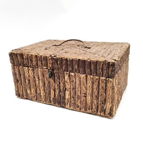 217 - Folk art cork box with hinged lid - 34cm x 24cm x 16.5cm ~ has slight losses & signs of old worm