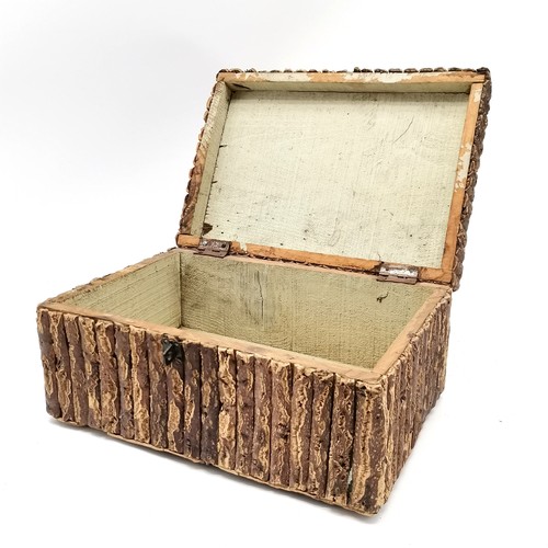 217 - Folk art cork box with hinged lid - 34cm x 24cm x 16.5cm ~ has slight losses & signs of old worm