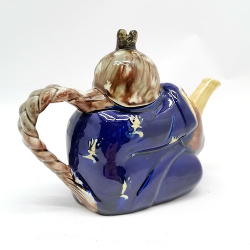 221 - Majolica figural Chinese man teapot - 15cm high ~ chips to rim of lid (head)