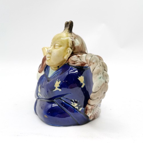 221 - Majolica figural Chinese man teapot - 15cm high ~ chips to rim of lid (head)