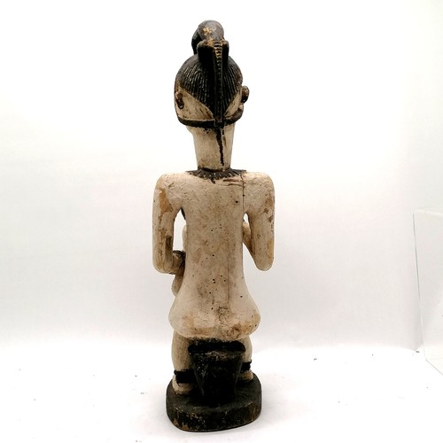 224 - Tribal hand carved wooden figure of a female figure with animal figure on head feeding a baby - 62cm... 