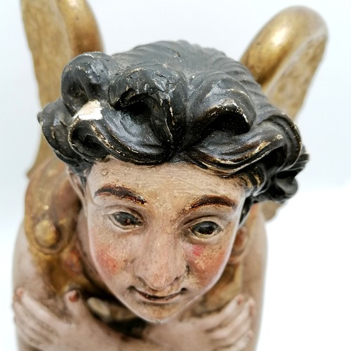 226 - Antique hand carved wooden ecclesiastical kneeling angel figure with gesso & gilt finish in original... 