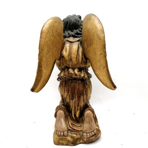 226 - Antique hand carved wooden ecclesiastical kneeling angel figure with gesso & gilt finish in original... 