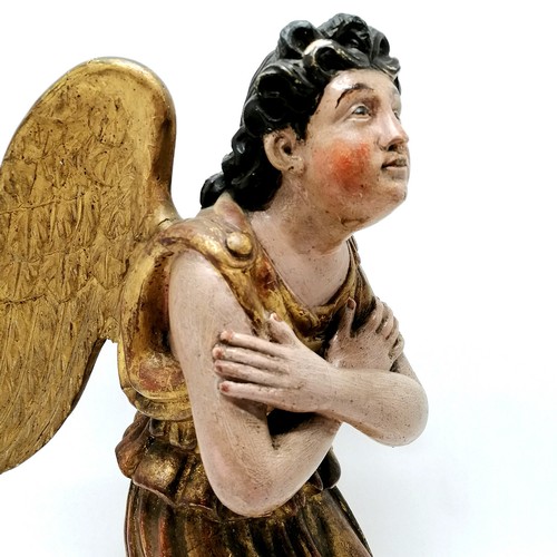 226 - Antique hand carved wooden ecclesiastical kneeling angel figure with gesso & gilt finish in original... 