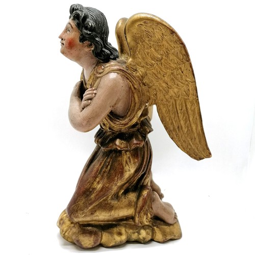 226 - Antique hand carved wooden ecclesiastical kneeling angel figure with gesso & gilt finish in original... 