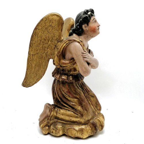 226 - Antique hand carved wooden ecclesiastical kneeling angel figure with gesso & gilt finish in original... 