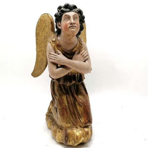 226 - Antique hand carved wooden ecclesiastical kneeling angel figure with gesso & gilt finish in original... 