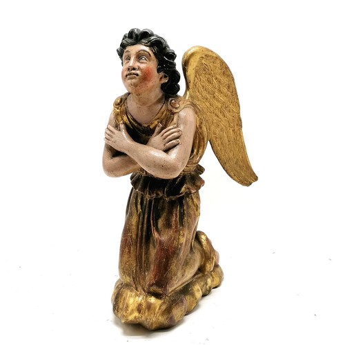 226 - Antique hand carved wooden ecclesiastical kneeling angel figure with gesso & gilt finish in original... 