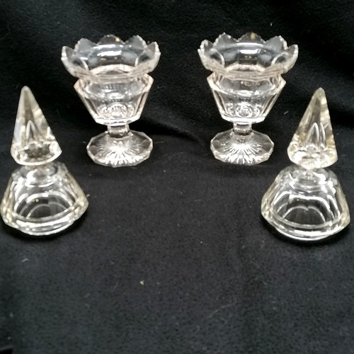 228 - Antique pair of bright cut glass bonbonnieres with spire topped lids - 27cm high & both have some ch... 