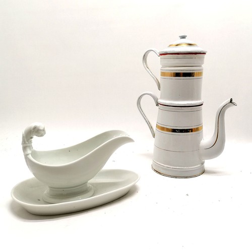 229 - Continental antique coffee pot (35cm high) t/w white ceramic gravy boat / drips tray foot with class... 