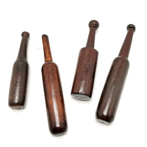 232 - 4 x antique treen clubs / tipstaff (?) - longest 26cm