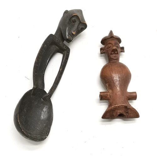 233 - African carved wooden whistle & figural spoon (18cm)