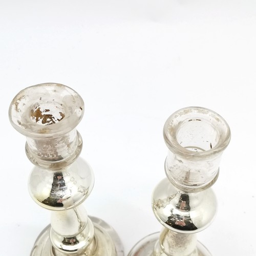 235 - Antique pair of mercury glass candlesticks - 24cm high