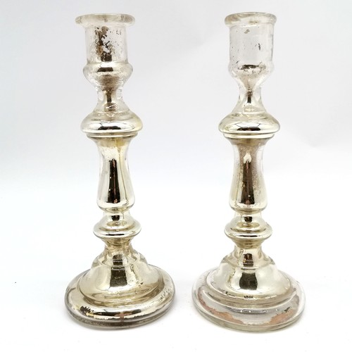 235 - Antique pair of mercury glass candlesticks - 24cm high