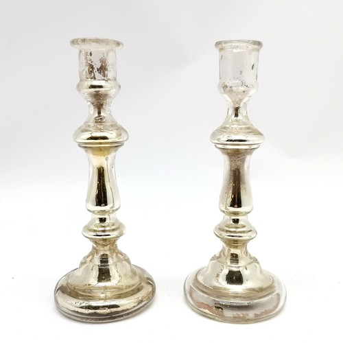 235 - Antique pair of mercury glass candlesticks - 24cm high