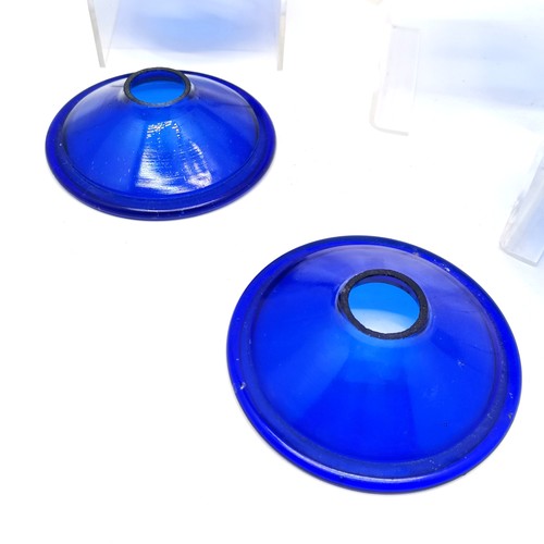 238 - 8 x blue glass candle drip catchers - 11.4cm diameter (centre 2.5cm diameter)