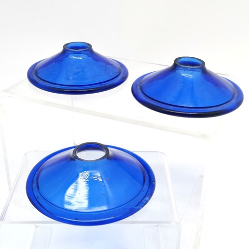 238 - 8 x blue glass candle drip catchers - 11.4cm diameter (centre 2.5cm diameter)