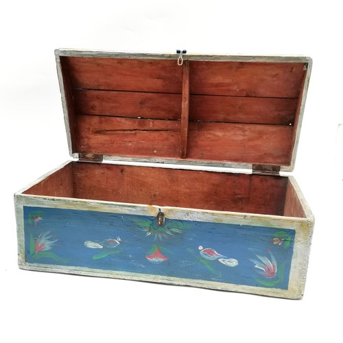 243 - French painted wooden marriage box - 51cm across and is a/f