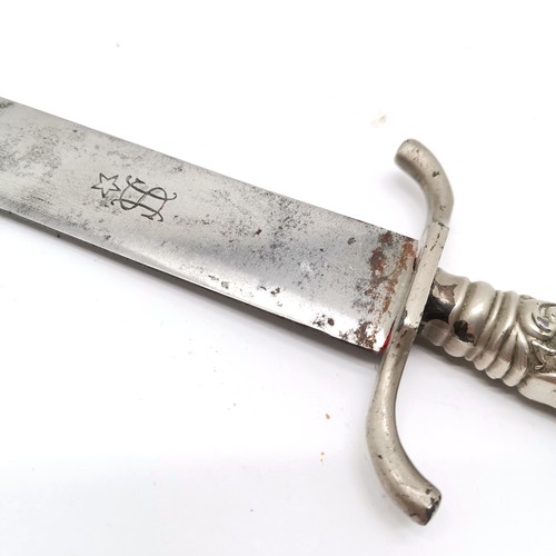 252 - Dagger with tiger pommel & 'ↄsc/☆' marks to blade and in a sheath - total length 30.5cm