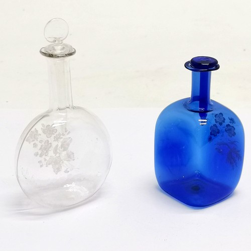 259 - 2 x glass perfume bottles decorated with flowers & with stoppers - tallest 8cm