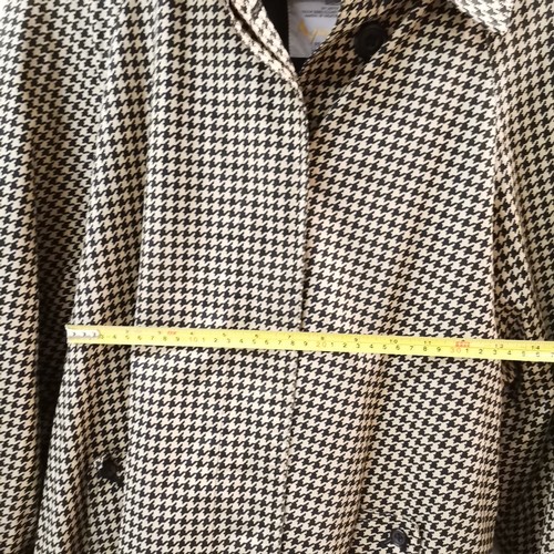 262 - Vintage Aquascutum dogtooth design trench coat (58cm pit to pit x 120cm long) & black skirt (size 12... 