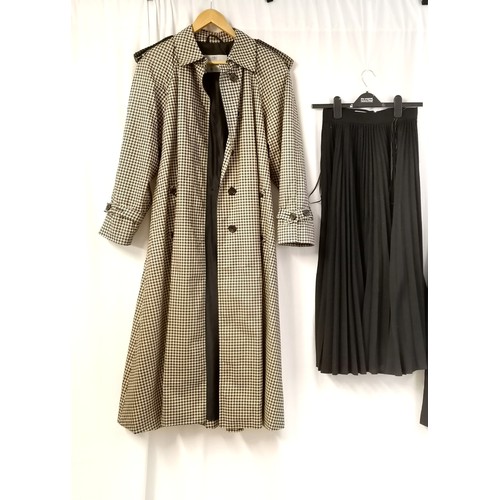 262 - Vintage Aquascutum dogtooth design trench coat (58cm pit to pit x 120cm long) & black skirt (size 12... 