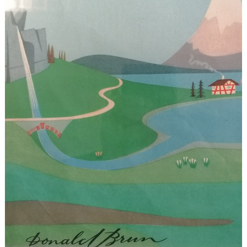 2 - Original Donald Brun (1909-99) advertising poster for 'Holidays in Switzerland' with white horse / f... 