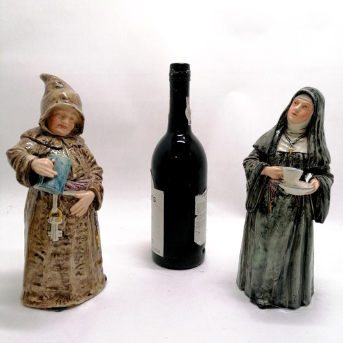 4 - Royal Dux (Bohemia) monk & nun bells ~ 25cm high & both missing clappers & have tiny chips & the nun... 