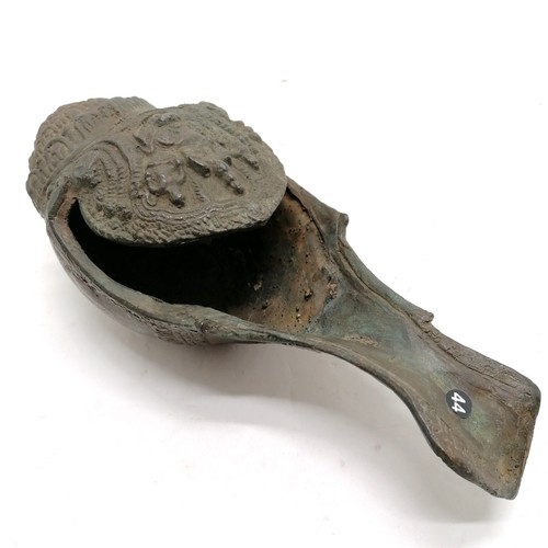 15 - Khmer Cambodian bronze votive conch shaped shell as a holy water vessel, decorated with deities and ... 