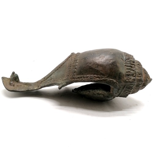 15 - Khmer Cambodian bronze votive conch shaped shell as a holy water vessel, decorated with deities and ... 