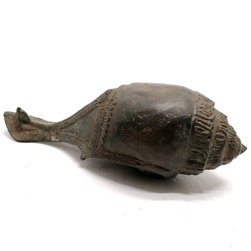 15 - Khmer Cambodian bronze votive conch shaped shell as a holy water vessel, decorated with deities and ... 