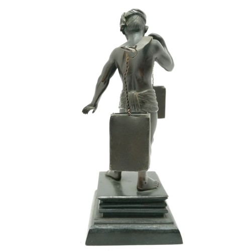 18 - Antique Burmese Pegu  bronze figure of a man with a carrying pole and baskets 21cm high x 8.5cm x 8.... 