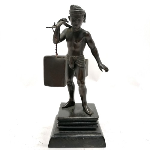 18 - Antique Burmese Pegu  bronze figure of a man with a carrying pole and baskets 21cm high x 8.5cm x 8.... 